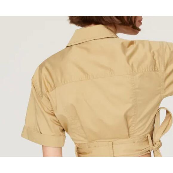 Derek Lam Utility Wrap Short Sleeve Crop Top Khaki Size 36 (X-Small) - Picture 2 of 10